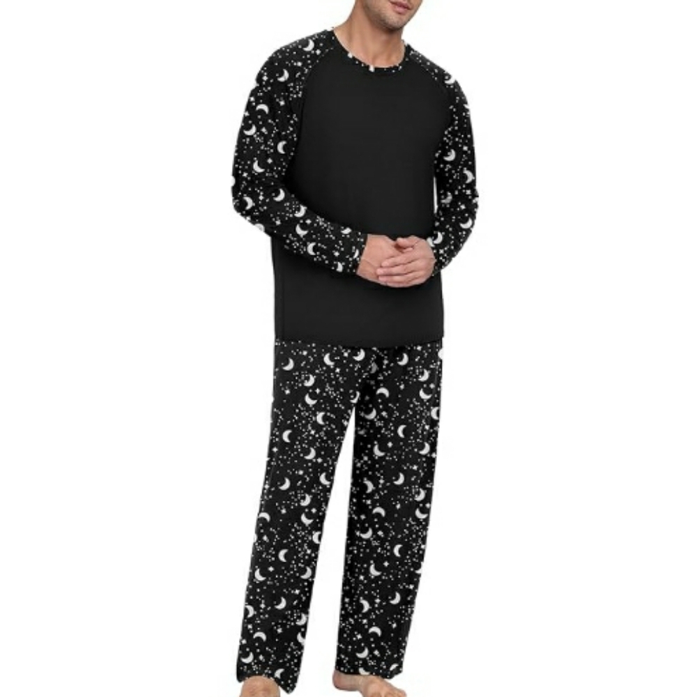 Men's Pajama Set Sleepwear Lightweight Long Sleeve Black - Picture 5 of 5